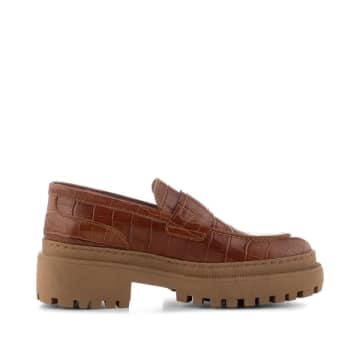 Shoe The Bear Iona Loafer In Chestnut Croc