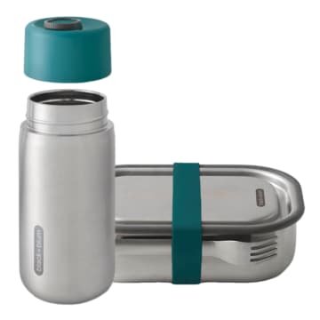 Black-blum Lunch Box  &  Travel Cup Set In Stainless Steel With Silicone Strap - Ocean