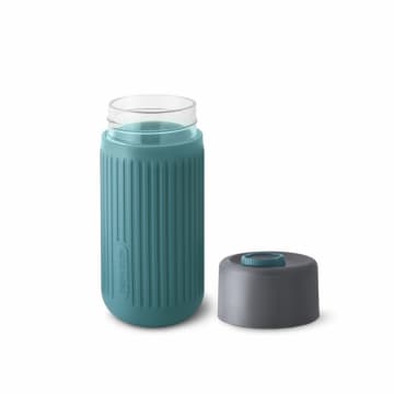 Black-blum Travel Cup In Tough Borosilicate Glass With Silicone Cover 340ml (12fl Oz) - Grey/ocean