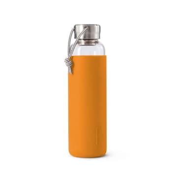 Black-blum Water Bottle In Tough Borosilicate Glass With Silicone Cover - Orange