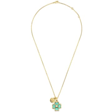 Clover necklace with four Talisman - Aqua Blue leaves