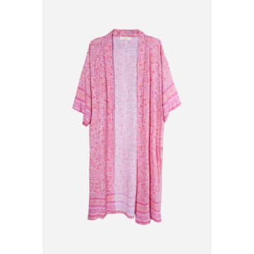 Pink Paisley Print Kimono avec bordure ornée