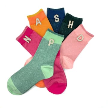 Tokyo Socks With Sparkly Alphabet Pin