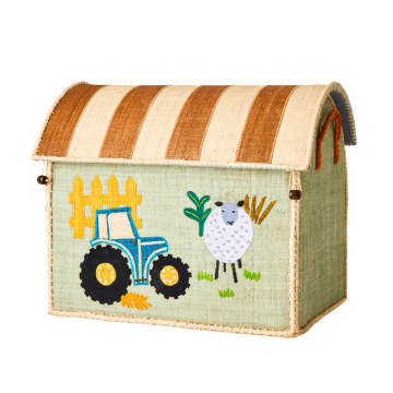 Medium Farm Theme Green Sheep Raffia Play & Toy Storage Basket - Rice Dk