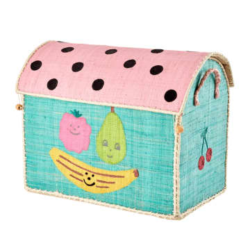 Medium Fruit Theme Raffia Play & Toy Storage Basket - Rice Dk
