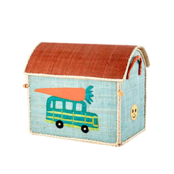 Small Car Theme Raffia Play & Toy Storage Basket - Rice Dk