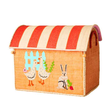 Medium Farm Theme Orange Hens Raffia Play & Toy Storage Basket - Rice Dk