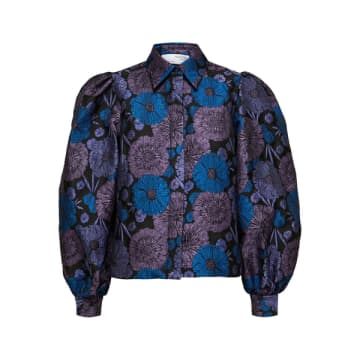 Cropped Jacquard Shirt Jacket In Black And Purple