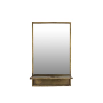 Miroir en laiton rectangulaire Feyza avec étagère