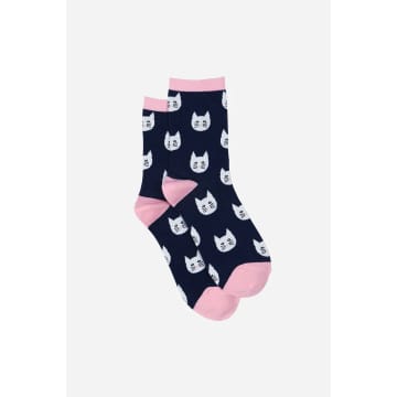 Womens Cat Print Bamboo Socks in Blue and Pink