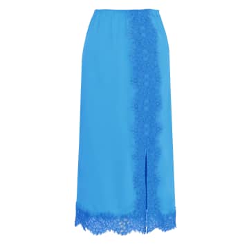 Jade Silk Skirt With Lace - Malibu Blue