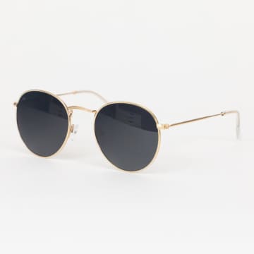Gold Yster Retro Runde Sonnenbrille mit schwarzen Objektiven