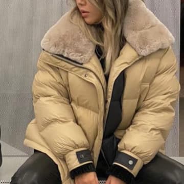 Beige And Black Parka/ In Neturals