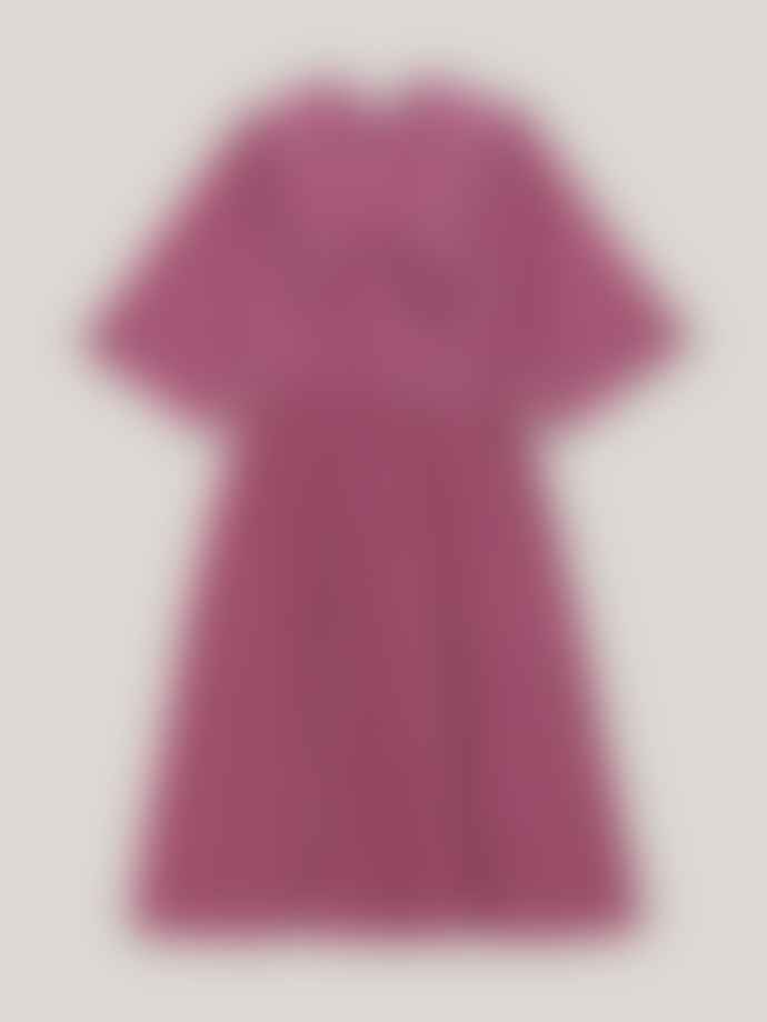 Ganni Seersucker Check Ruffle Collar Midi Wrap Dress - Carmine Rose