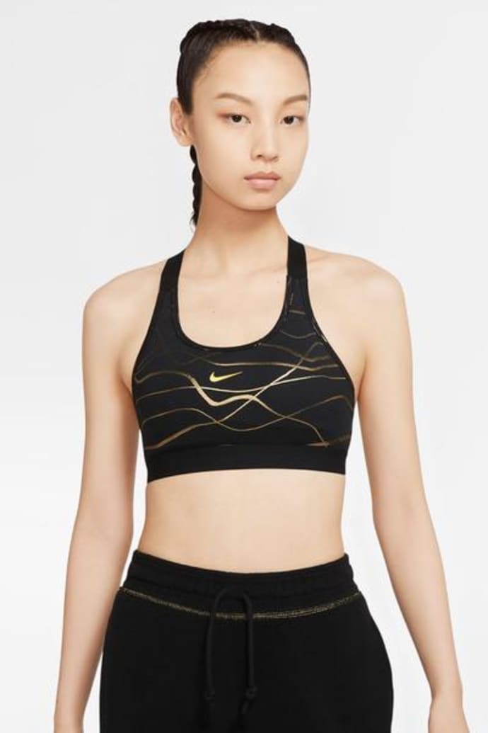 nike black and gold sports bra