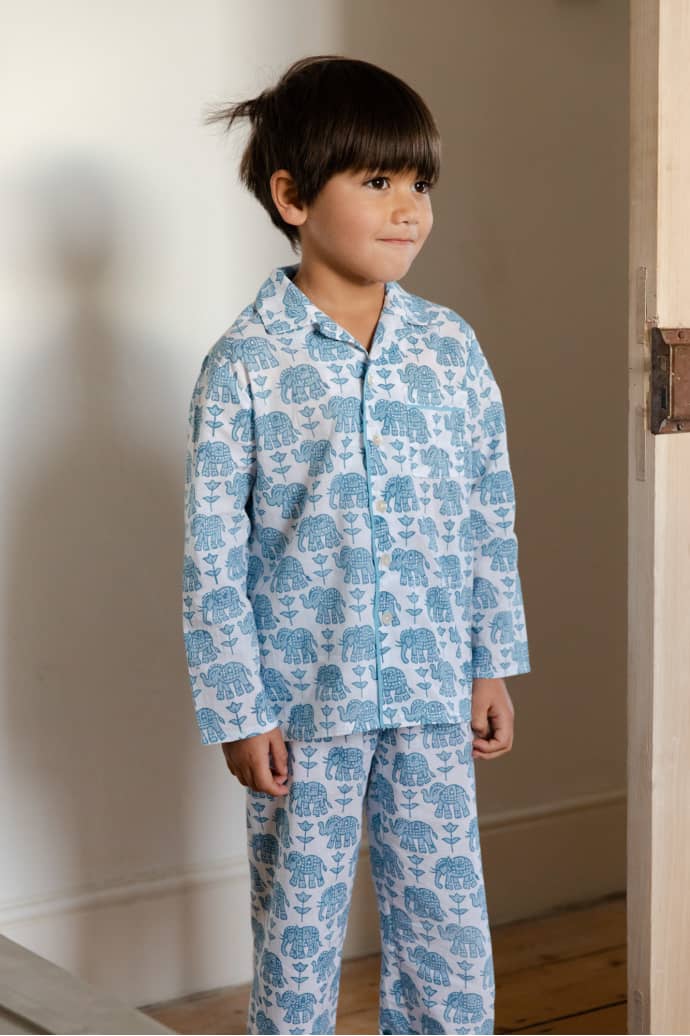 Trouva The Childrens Bowen Elephant Hand Block Cotton Printed Boys Pyjama Set