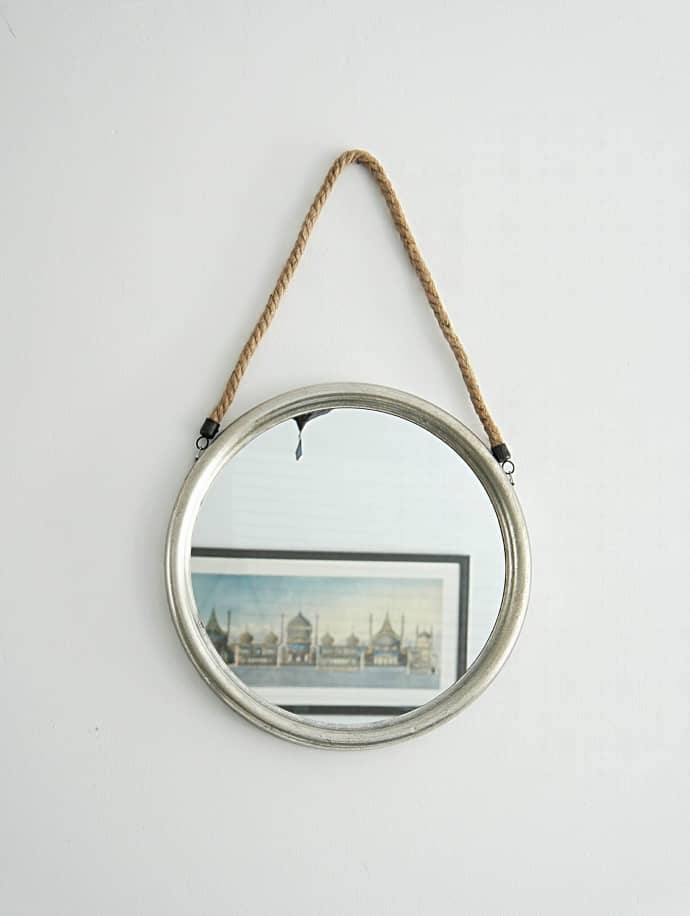 Large Round Black Mirror With Hanging Rope, Large Black Round Mirror With Rope