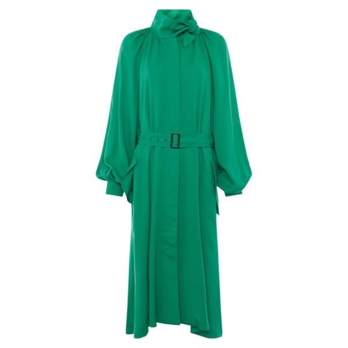 Trouva Adula Tie Neck Trench Coat Palm, Green Trench Coat French Connection