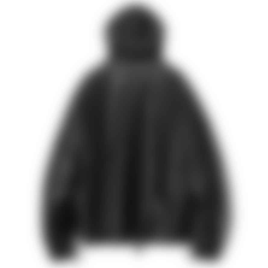 Partimento Vegan Leather Placket Hood Zip Up Jacket in Black