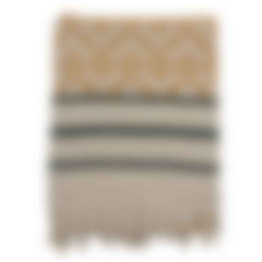 Bloomingville Ethnic Blanket L160xW130 cm in Recycled Cotton with Fringes in Ochre/Beige/Green