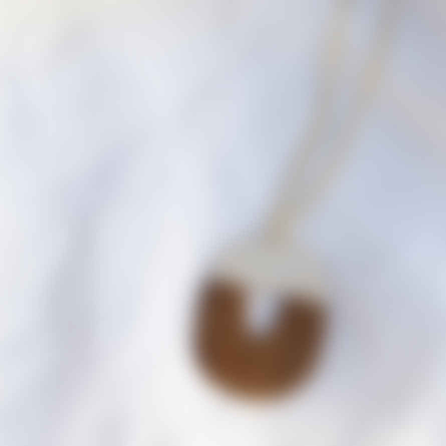 Yewo Satin Brass Teak Pendant  Handcrafted Necklace