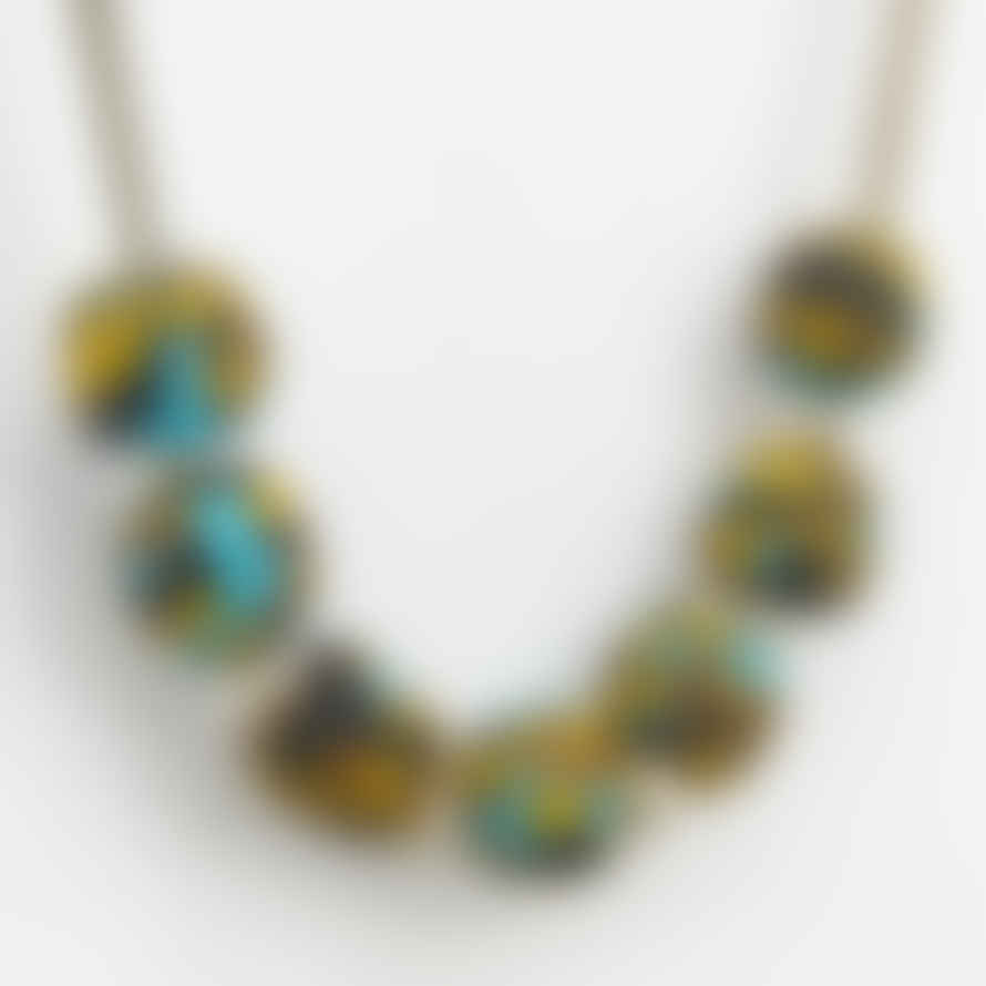Zippy & Zeke Silver Bar Patterned Multi Bead Glass Necklace