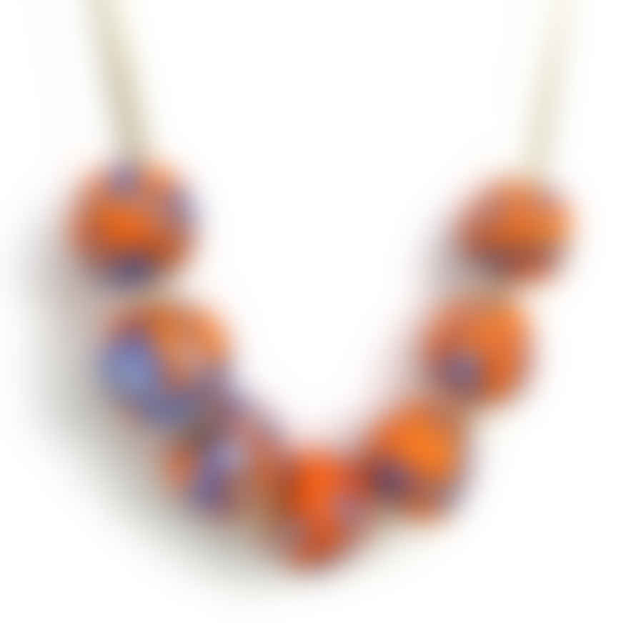 Zippy & Zeke Orange Multi Bead Silver Bar Glass Necklace