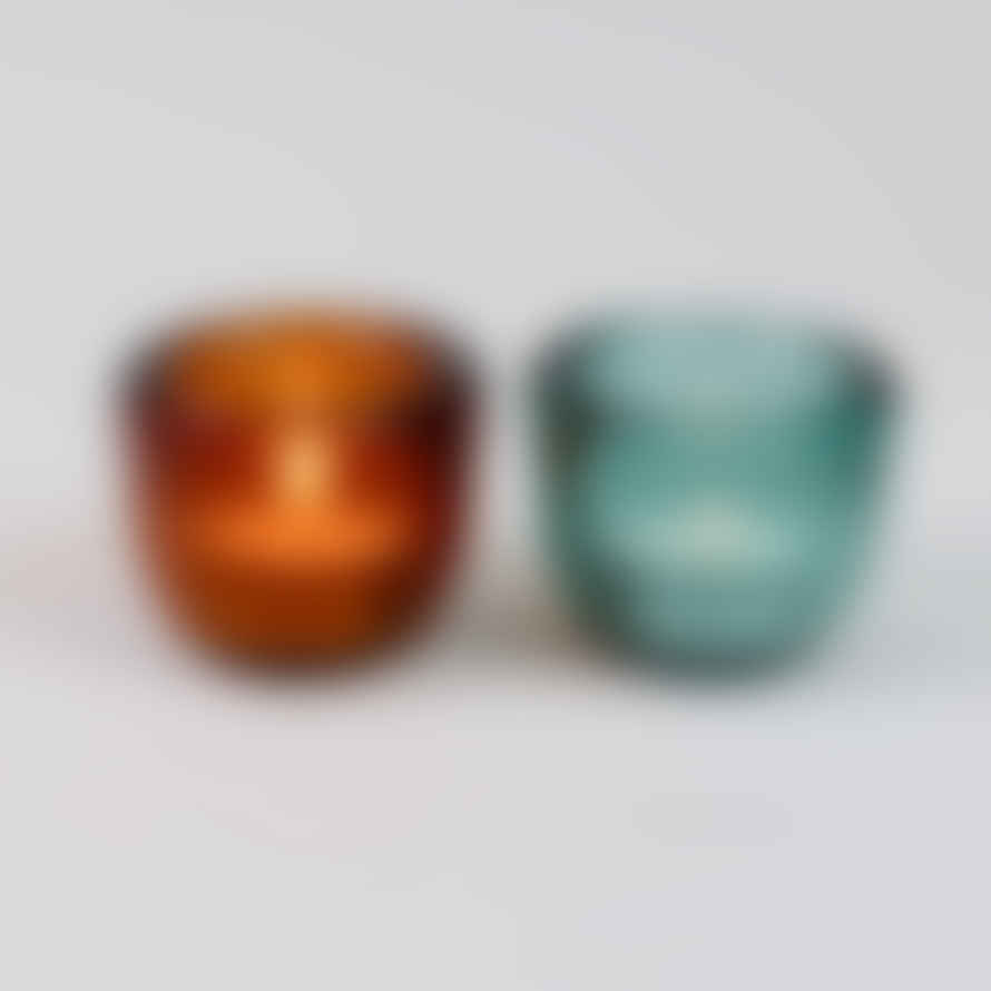 British Colour Standard Set of 2 Handmade Glass Tealight Holders - Amulet and Almond Shell