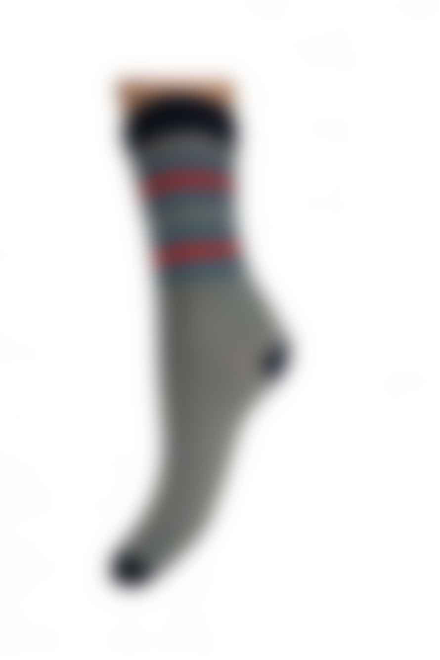 Joya Grey With Red And Blue Stripe Socks