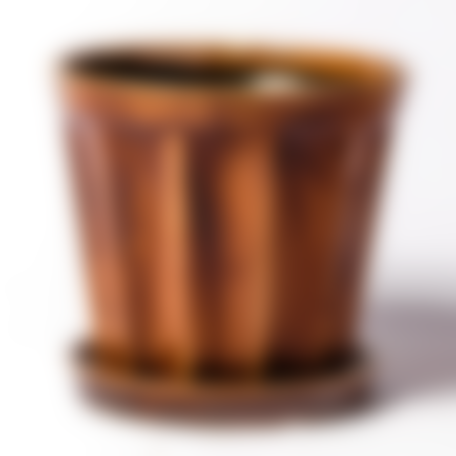 Wikholm Form Large Warm Brown Ceramic Pot and Saucer