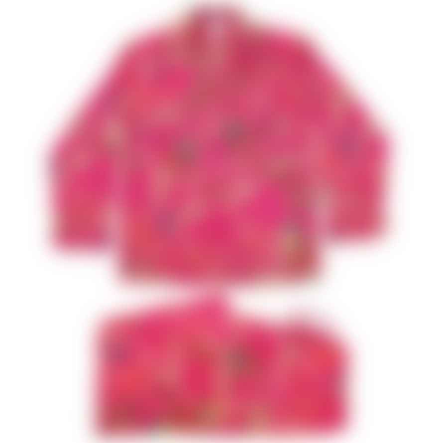Powell Craft Ladies Hot Pink Birds of Paradise Print Cotton Pyjamas