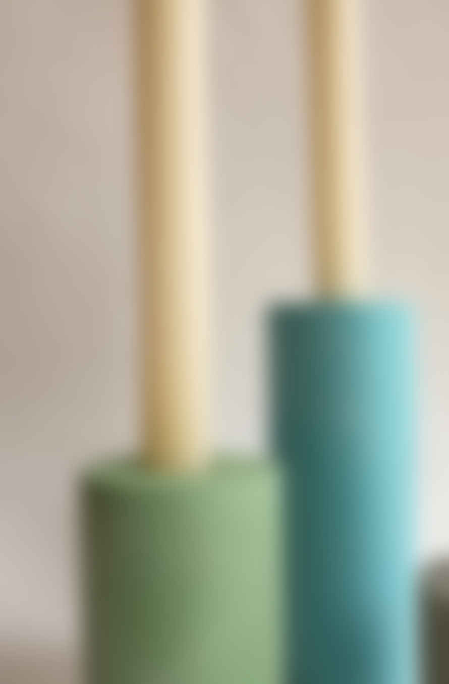 Squid Ink Studio Set of 3 Mixed Blue, Green & Grey Column Concrete Candle Stick Holders