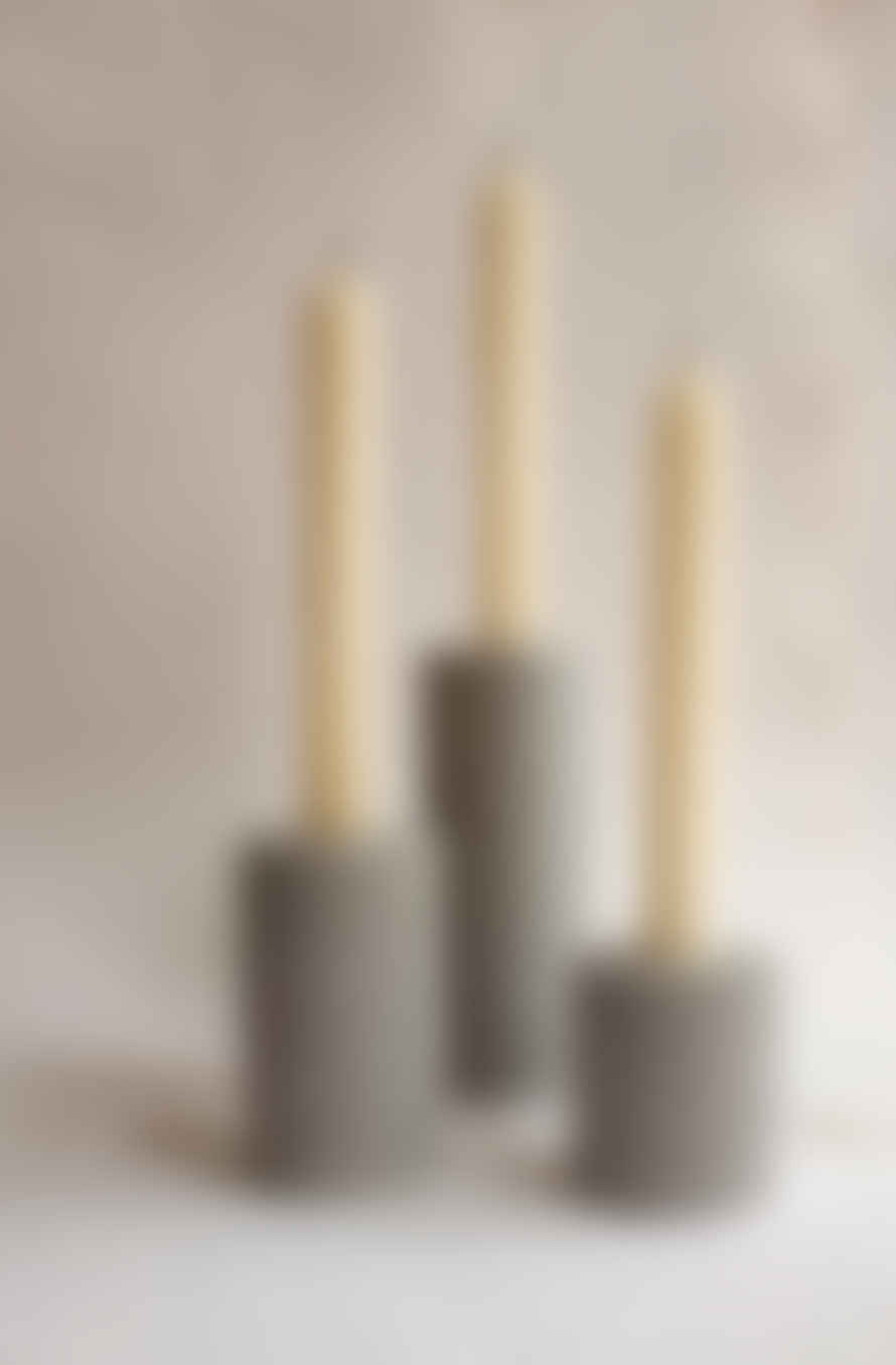Squid Ink Studio Set of 7 Grey Column Concrete Candle Stick Holders