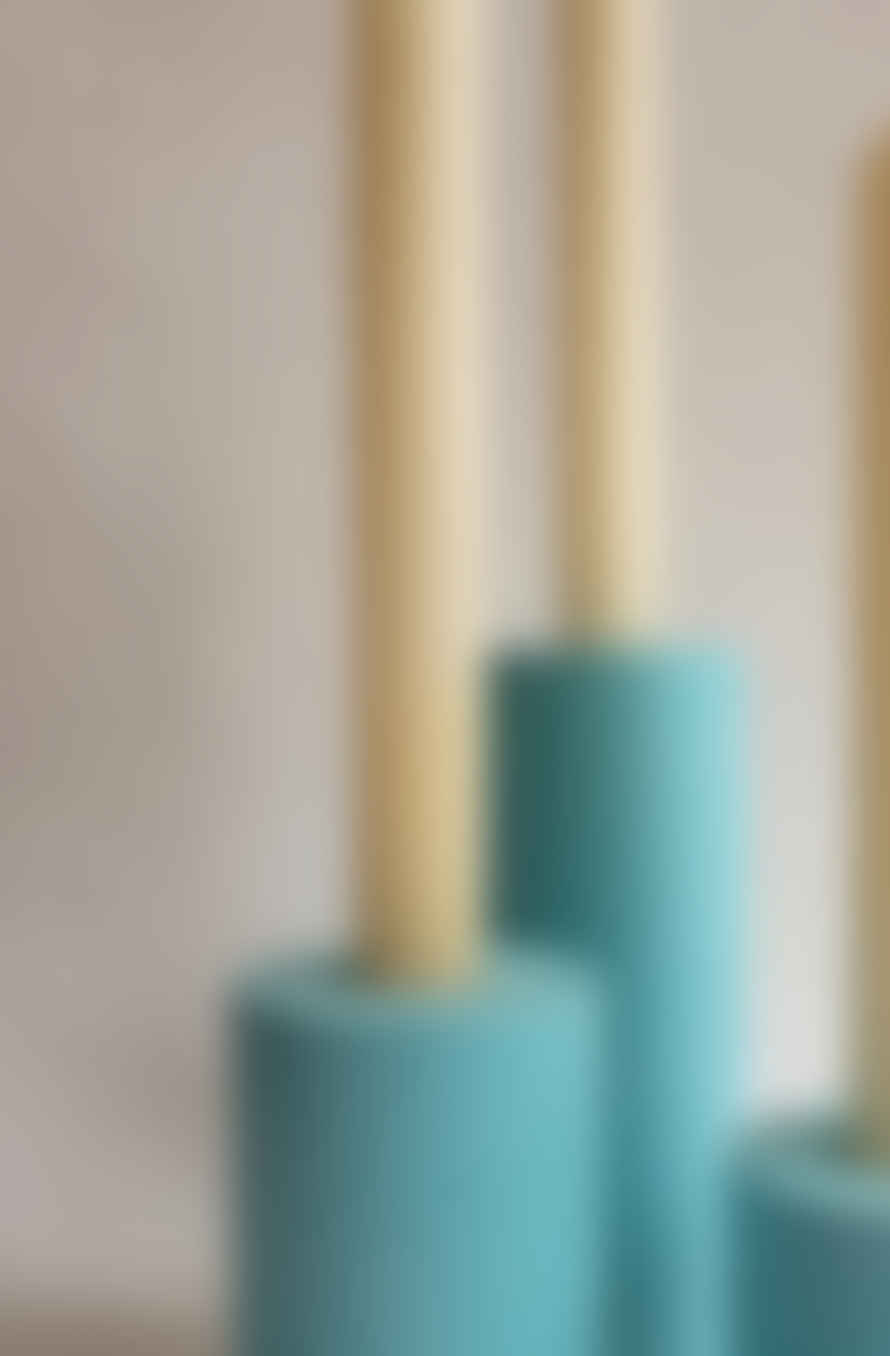 Squid Ink Studio Set of 3 Blue Column Concrete Candle Stick Holders