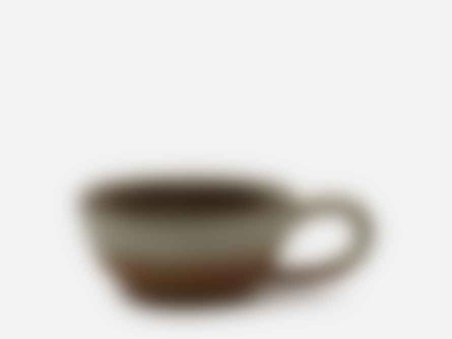 EL PUENTE Round Two Tone Ceramic Tea Cup With Handle Beige Brown