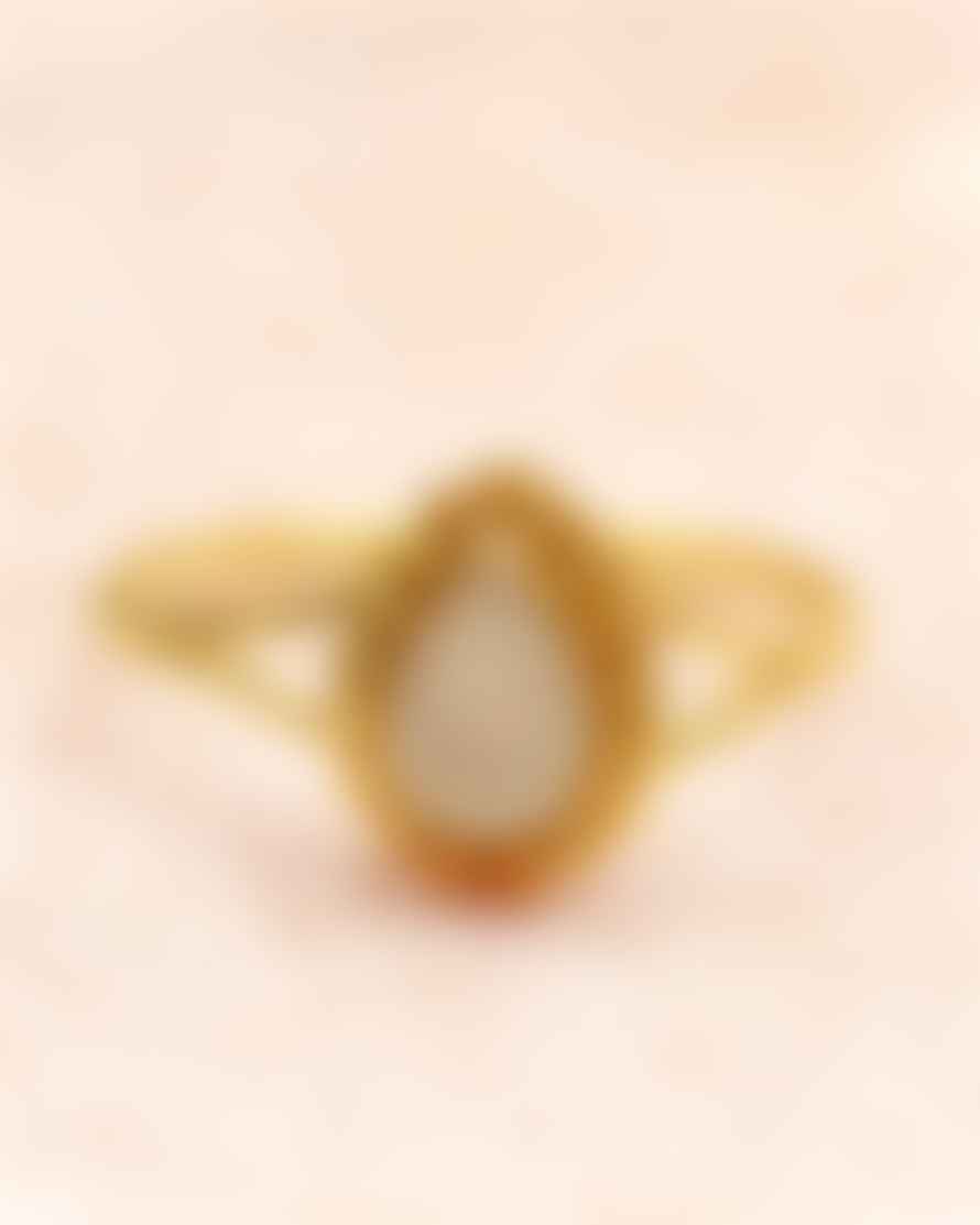 muja juma Gold Plated Drop Ring Decorated with White Moonstone