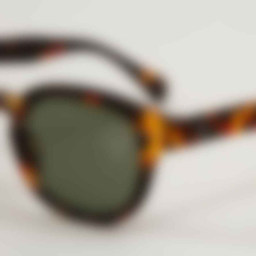 IZIPIZI #C The Retro Square Style Sunglasses with Green Lenses in Tortoise Brown