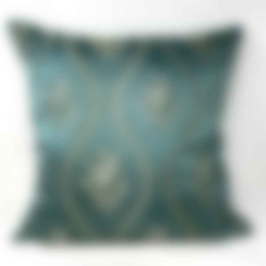Pale & Interesting Vintage 1950s Teal Brocade Cushion Cover