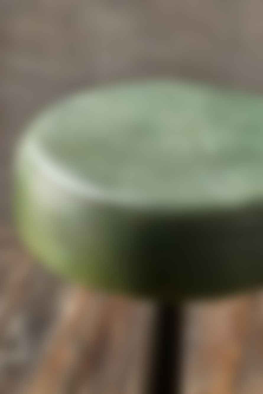 Nkuku Narwana Leather Round Stool In Rich Green