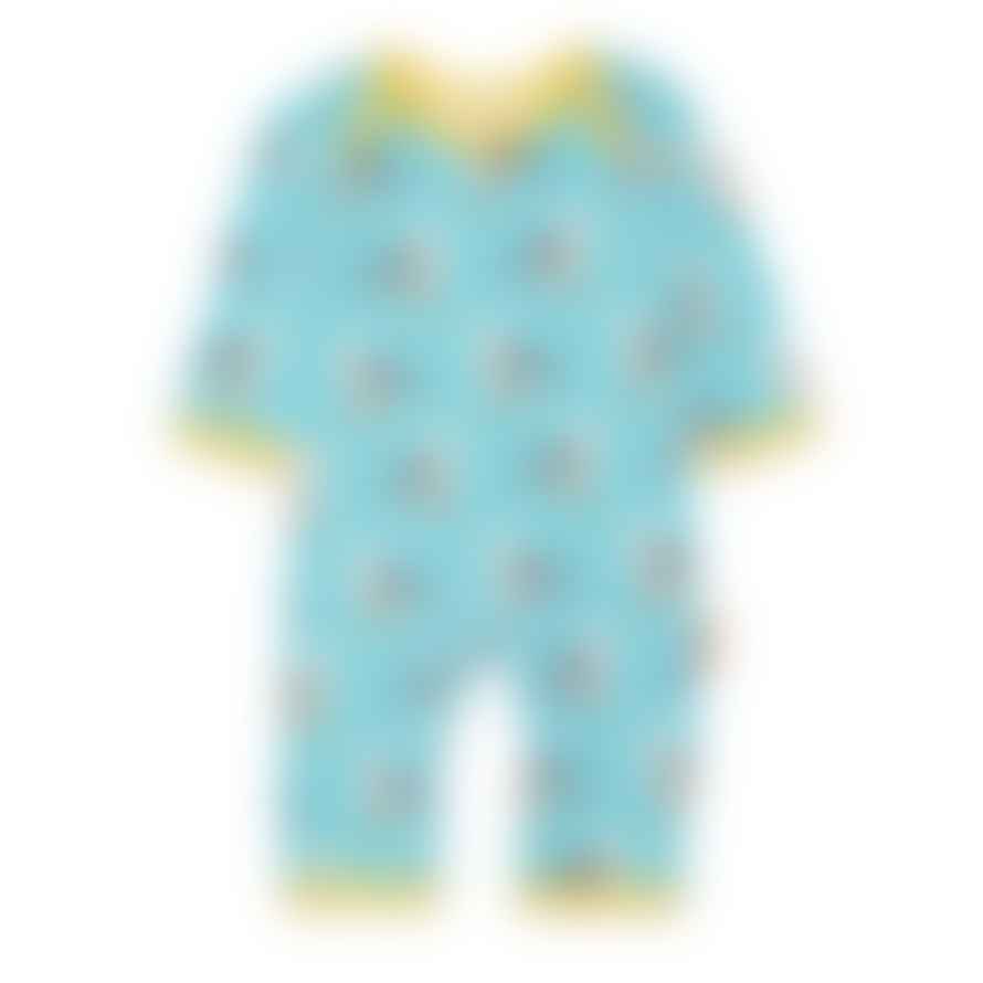 Toby Tiger Organic Seagull Print Sleepsuit Turquoise Yellow