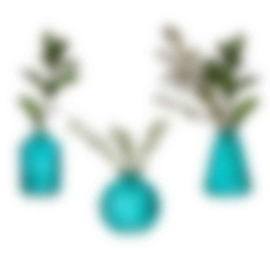&Quirky Turquoise Glass Bud Vases Set of 3