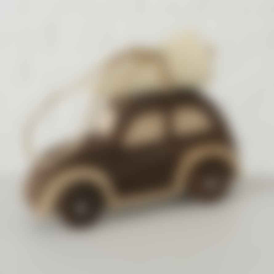 &Quirky Wooden Car With Christmas Tree Hanging Decoration