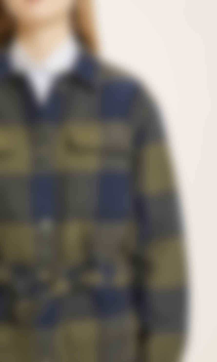 Knowledge Cotton Apparel  950002 LILLIAN Flannel Pixel Check Overshirt Forrest Night