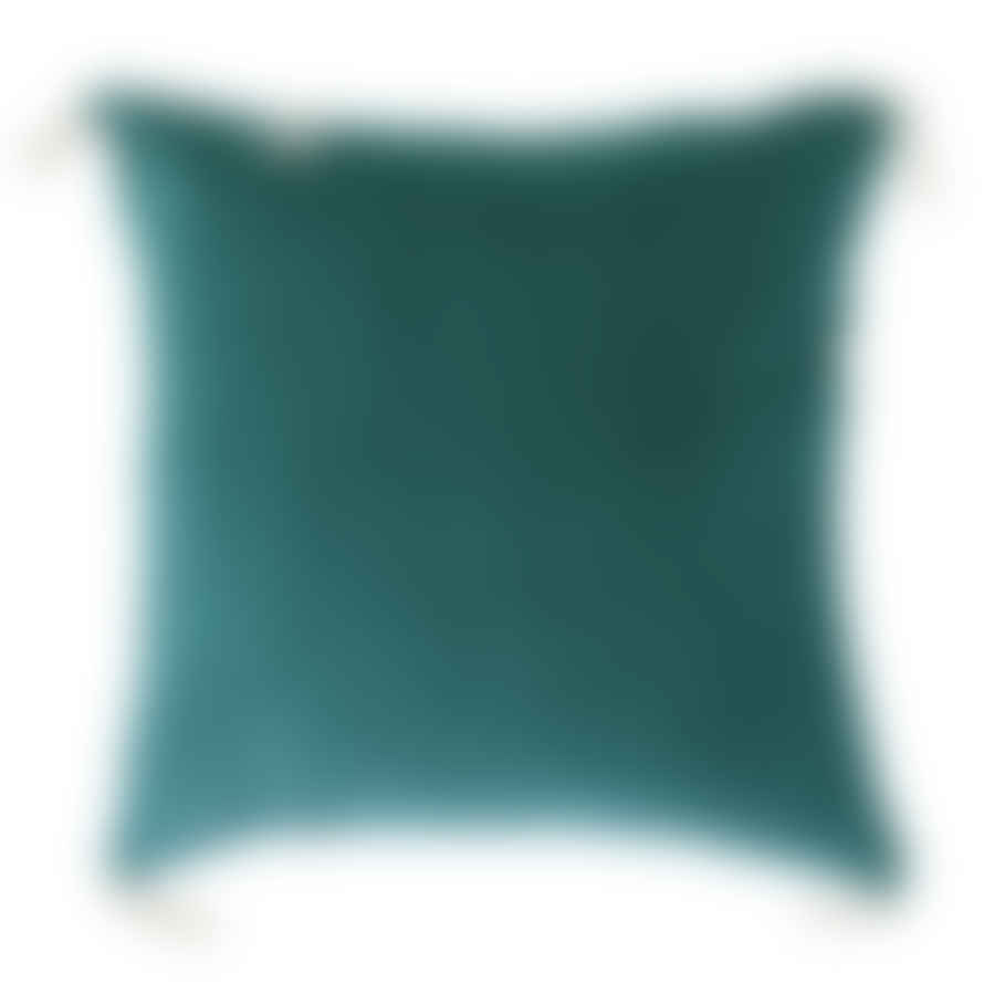 Pompon Bazar Velvet Cushion 45x45cm Duck Blue color