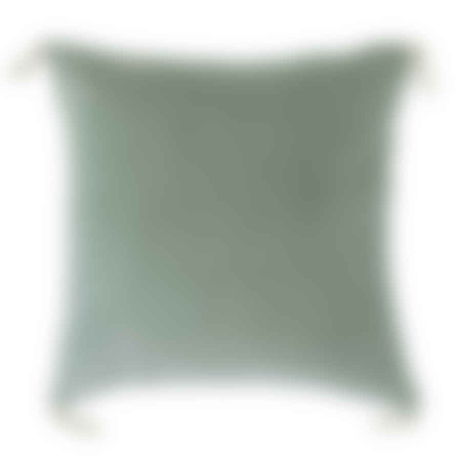Pompon Bazar Velvet Cushion 45x45cm Celadon color