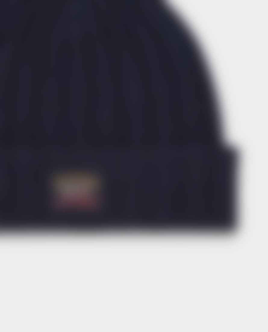 Paul & Shark Ribbed Wool Beanie With Iconic Badge Navy