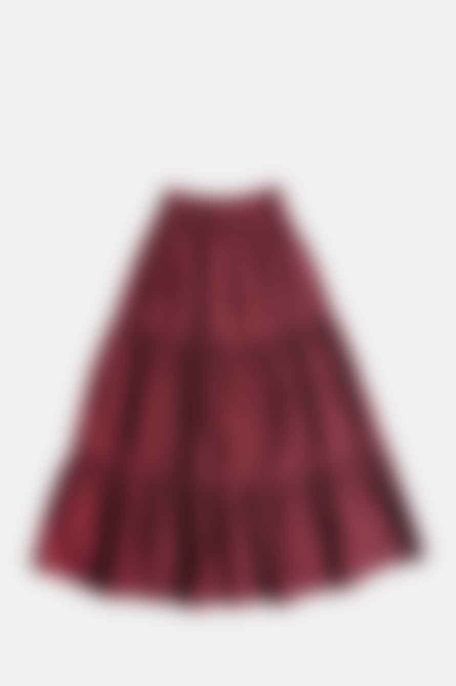 Sea New York Gaia Solid Cotton Pintucked Midi Skirt Burgundy