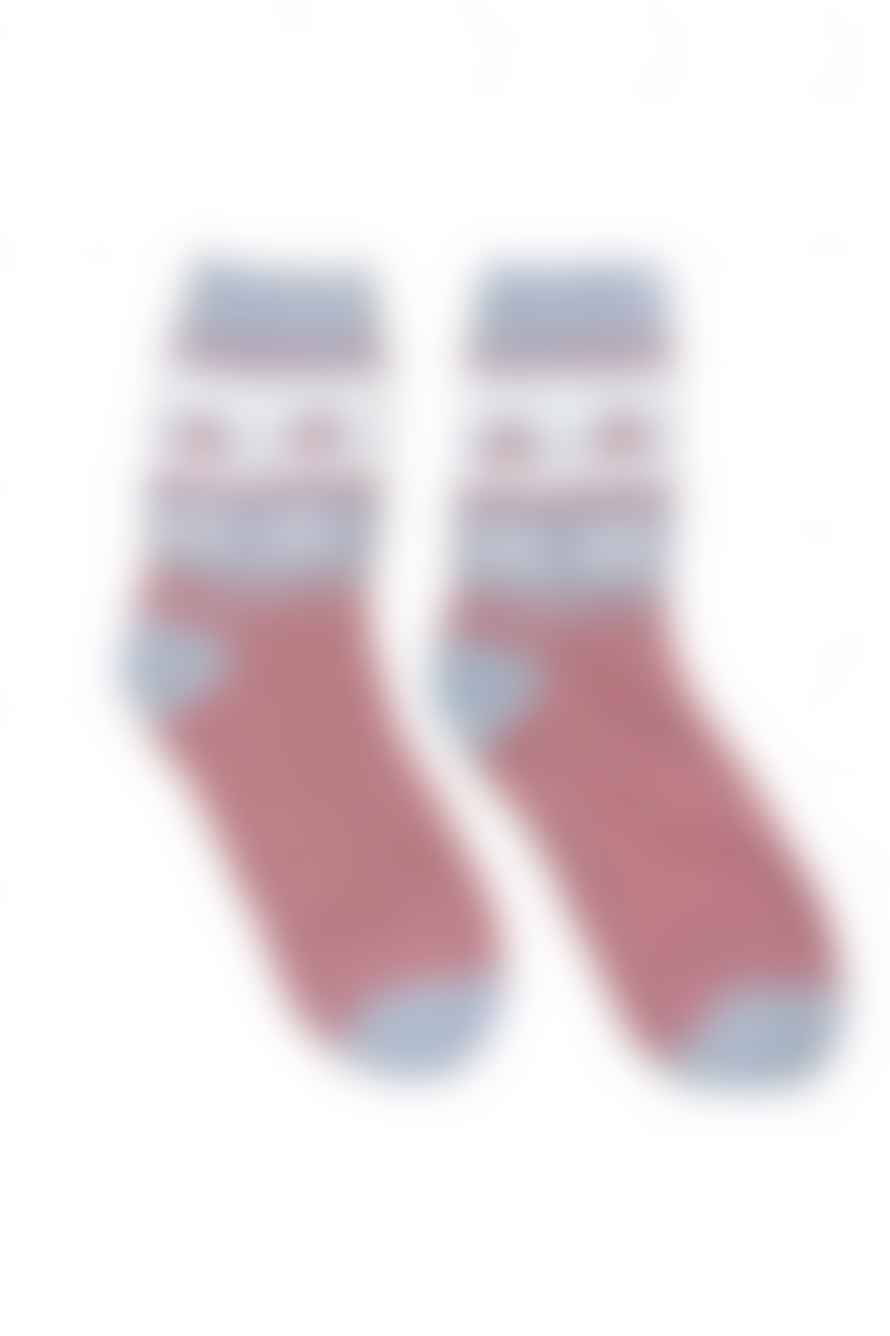 Joya Pink And Grey Pattern Wool Blend Socks