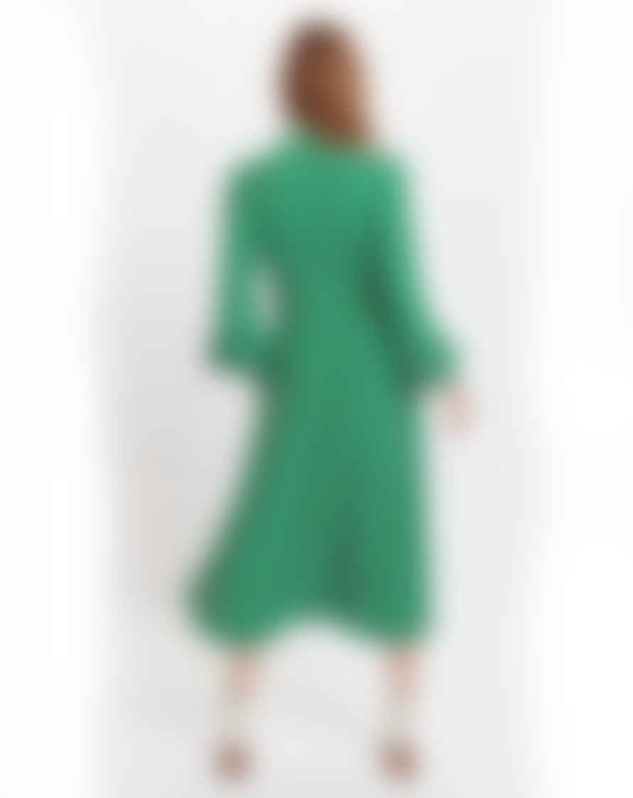 Louche Sorrel Polka Dot Print Long Sleeve Midi Dress In Green