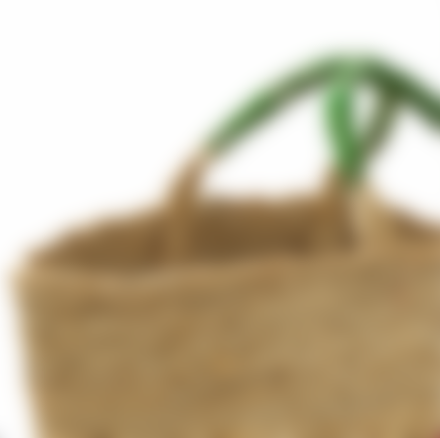 BaSE Small Woven Jute Basket With Green Handle